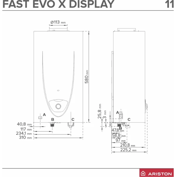 ariston fast evo x display 11 schita dimensiuni