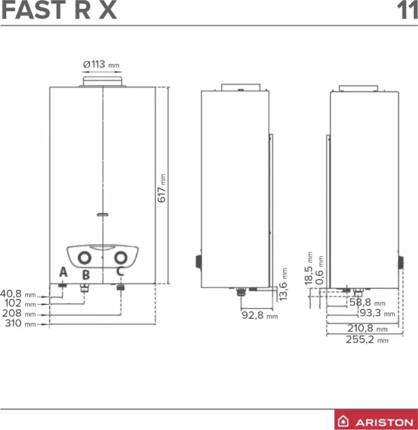 ariston fast r x 11 schita dimensiuni